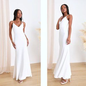 Lulu's Infinite Glory Classic Mremaid Maxi Dress V-Neck Simple Wedding Gown - L